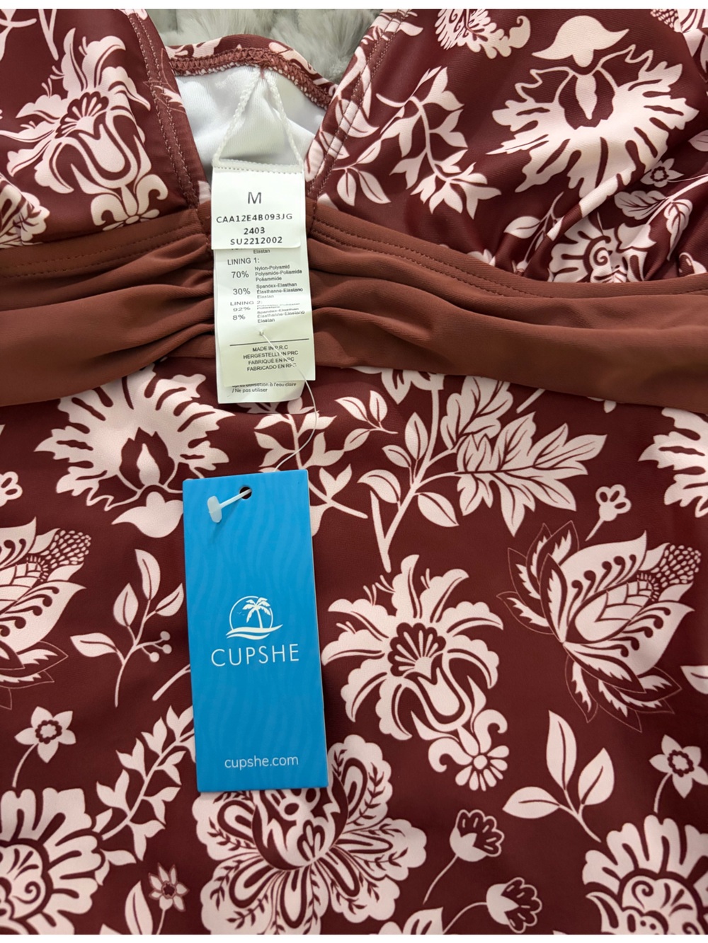 Cupshe Rust and Cream Floral Swim Cover-Up MD NWT
